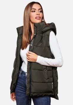 Marikoo Vestes Sans Manches Gilet Zarinaa Femme Vert Foncé -Veste Mode 2258d88692fbbd45f9c216a528534b19