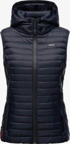 Marikoo Vestes Sans Manches Gilet Hasenpfote Femme Bleu Nuit -Veste Mode 826acc62cb442fcbb737fd6dbc8ee701