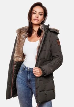 Marikoo Manteaux Courts Manteau D’hiver Femme Gris Basalte -Veste Mode ca4c1f35ec738729c2c760ba9746036b